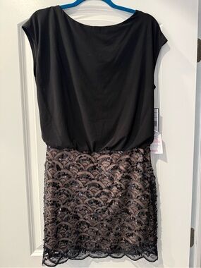 Jessica Howard Black Top with Lace Sequin Mini Skirt